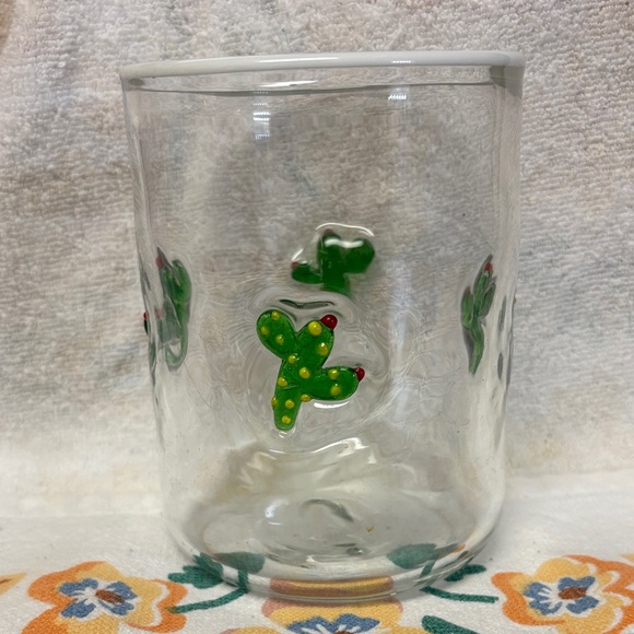 Other - Anthropologie Hand-Painted Cactus Glass - Green Accent Icon glass